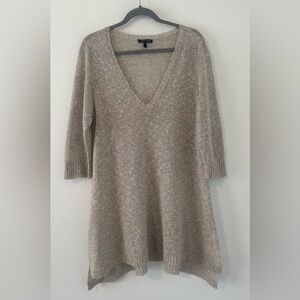 Eileen Fisher Linen Blend Loose Knit Tunic Sweater Lagenlook Coastal V Neck Lg